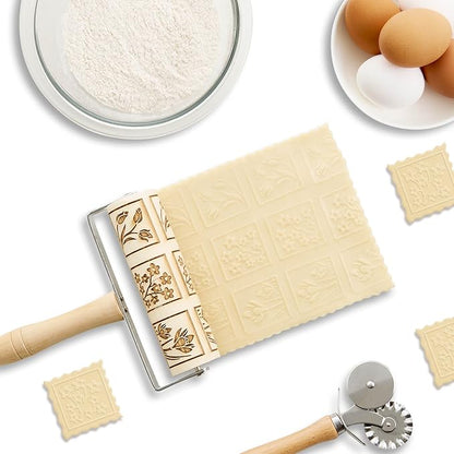 Mrs. Anderson’s Baking Mini Embossing Rolling Pin, Spring Flowers Design, Poplar Wood and Chrome-Plated Iron - Image 3