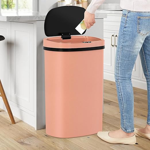 13 Gallon Trash Can | 50L Sensor Automatic Kitchen Trash Can with Lid | Touchless Garbage Bin Odor-Control for Kitchen, Office, Bedroom, Living Room (1 Pack, Pink) by Home