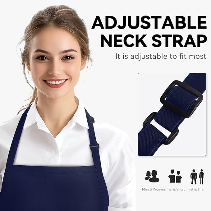 NLUS Kitchen Cooking Apron with 3 Pockets, Adjustable Bib Apron Chef Aprons for Women Men