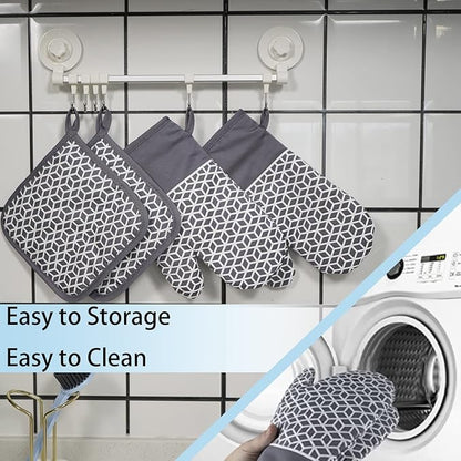 Oven Mitts and Pot Holders Sets 6pcs, Thick Cotton Oven Gloves High Heat Resistant 500℉with Extra Long Oven Mitts and Hot Pads Potholders with Non-Slip Silicone Surface for Cooking Baking - Image 9