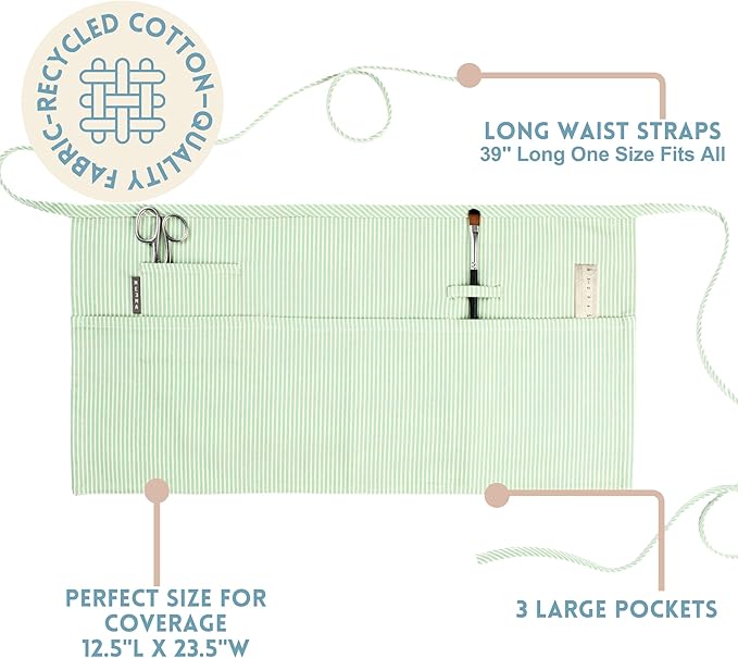 MEEMA Chef Waist Apron Cotton Fabric |Washable & Breathable Waitress & Server Half Aprons for Women with Pockets & Long Waist Straps | Cooking, Baking, Grilling & Crafting