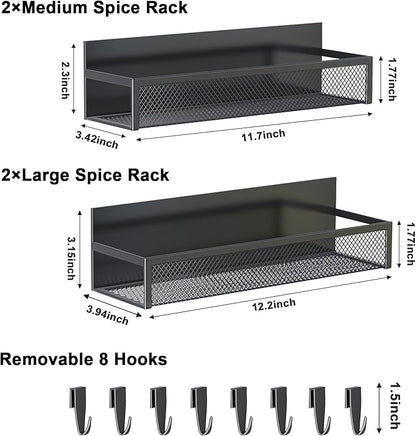 Aufworld Magnetic Spice Rack for Refrigerator, 4 Pack Magnetic Shelf, Fridge Magnet Organizer with Moveable 8 Hooks, Magnetic Fridge Shelf for Kitchen Organization and Storage (4 Pack) - Image 2