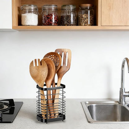 Utensil Holder, Stainless Steel Utensil Drying Rack for Kitchen Counter, Silverware Cutlery Flatware Holder Forks, Knives, Spoons, Chopsticks Organizer (Black) - Image 7