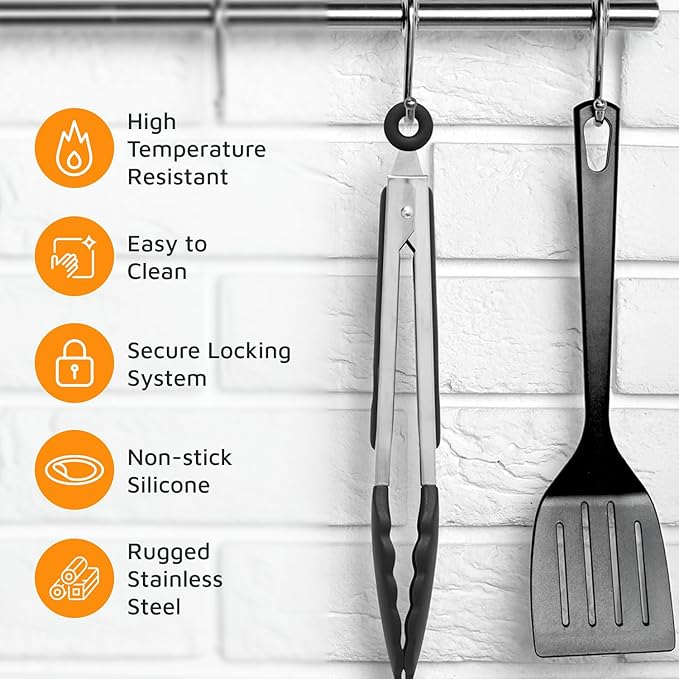 Popco 3-Piece Kitchen Tongs Set – Stainless Steel Heat Resistant Silicone Tips, Strong Comfort Grip, 3 Sizes (7, 9, 12 Inch), Non-Scratch, Dishwasher Safe, For Cooking, BBQ, Salad - Image 5
