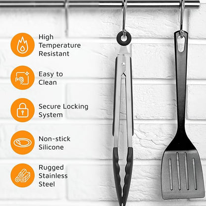 Popco 3-Piece Kitchen Tongs Set – Stainless Steel Heat Resistant Silicone Tips, Strong Comfort Grip, 3 Sizes (7, 9, 12 Inch), Non-Scratch, Dishwasher Safe, For Cooking, BBQ, Salad - Image 5