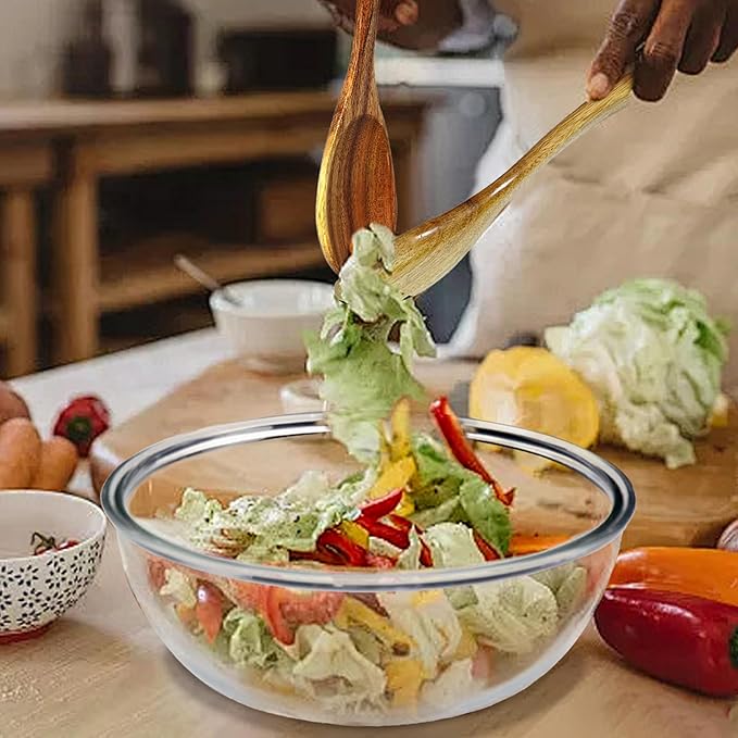 6.2Quart Large Glass Bowls with Lid,Thickened 12Inch Clear Glass Salad Cooking Bowls for Kitchen Salad Bread Storage, For Prepping, Marinating & Mixing Brining Kimch - Image 5
