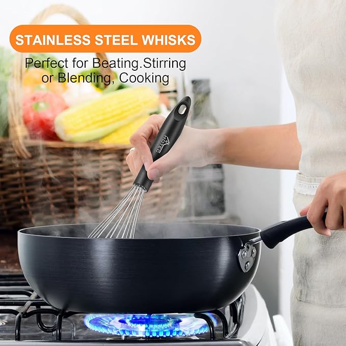 HOTEC 4 Pieces Stainless Steel Whisks Set, Wire Balloon Whisks Egg Beater, Thicken Wire &Non-slip Handle Whisk Perfect for Cooking, Stirring, Beating and Blending (Silver) - Image 7