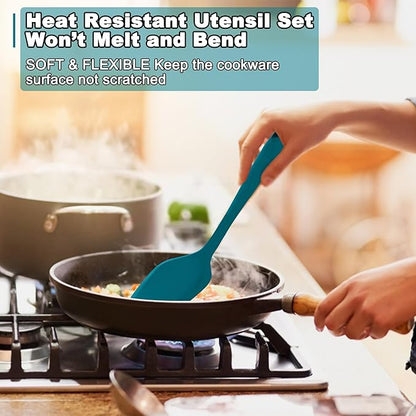 E-far 10 Pieces Silicone Cooking Utensils Set, Heat Resistant Kitchen Utensil Set for Nonstick Cookware, Kitchen Cooking Tools with Spatula, Spoon, Slotted Turner, Non-Toxic & Dishwasher Safe (Blue) - Image 5