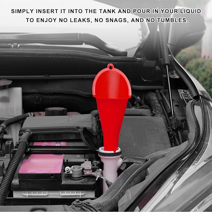Oil Funnel, Plastic Long Neck Multi-Purpose Spill Saver Funnel, Engine Oil Funnels for Filling Oils Gas Water Diesel Fuel Lubricants for Car Motorcycle ATV Boat (Red-1PCS)