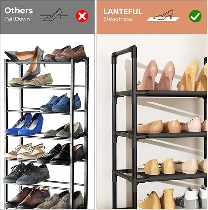 LANTEFUL 7 Tiers Shoe Rack 18-20 Pairs Boots Organizer Storage Sturdy Narrow Shoe Shelf for Entryway, Closets with Hooks, Black - Image 6