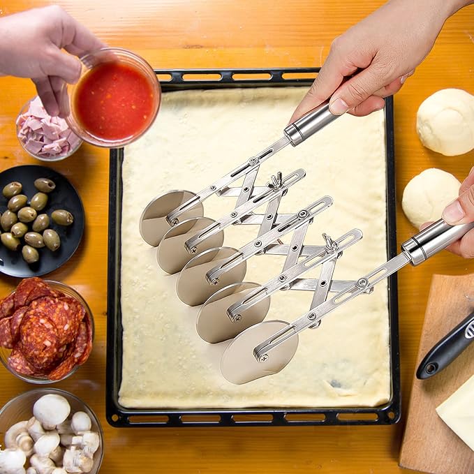 Juome 5 Wheel Pastry Cutter Stainless Pizza Slicer Multi-Round Dough Cutter Roller Cookie Pastry Knife Divider with Handle - Image 6