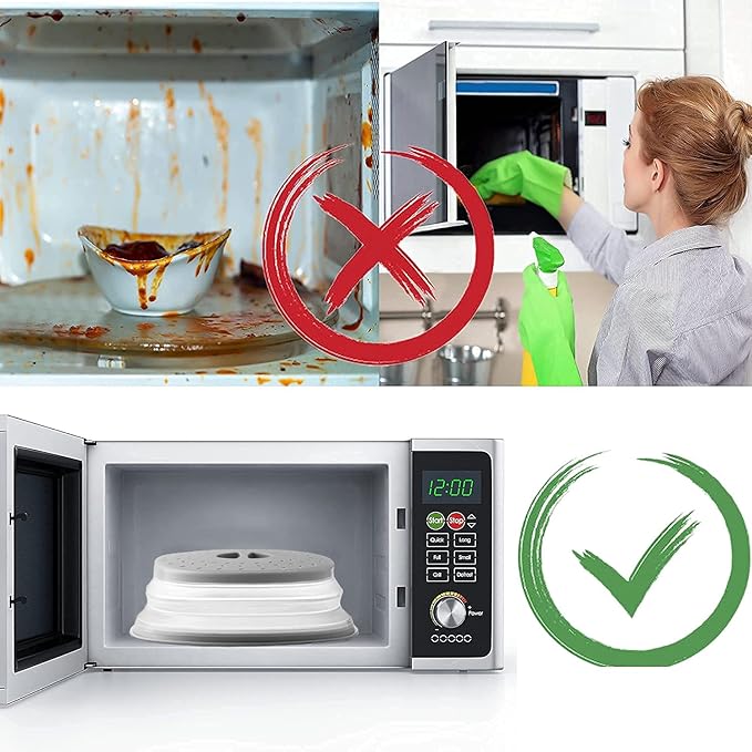 Microwave Splatter Cover Collapsible Microwave Cover for Food, Easy Grip Fruit Drainer BPA-Free Dishwasher Safe 10.5 inch,Grey - Image 3
