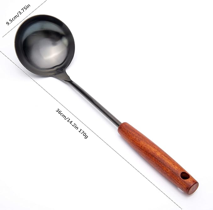 Stainless Steel Wok Utensil - 14.2 Inch Rust Proof Soup Ladle With Ergonomic Wooden Handle - Serving Spoon For Cooking, Gravy, Sauces, and More - Image 2