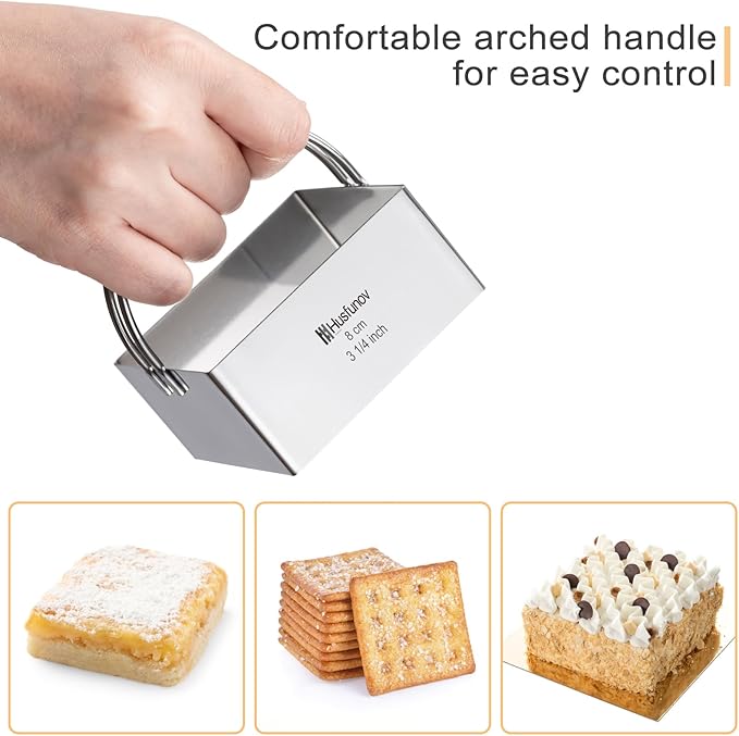 Biscuit Cutter Set Square Cookie Cutters with Handle 5 Pieces Stainless Steel Square Professional Baking Dough Tools for Cake - Image 4