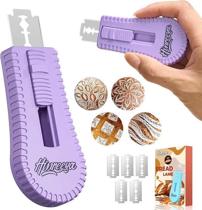 Bread Scoring Tool for Sourdough, Magnetic Bread Lame with 5 Stainless Steel Blades, Ergonomic ABS Handle, Perfect for Artisan Breads, Baguettes, and Dough Scoring, Ideal for Bakers (Purple)