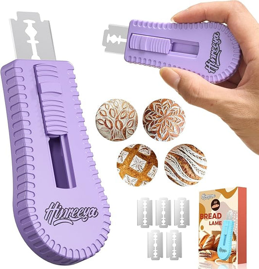 Bread Scoring Tool for Sourdough, Magnetic Bread Lame with 5 Stainless Steel Blades, Ergonomic ABS Handle, Perfect for Artisan Breads, Baguettes, and Dough Scoring, Ideal for Bakers (Purple)