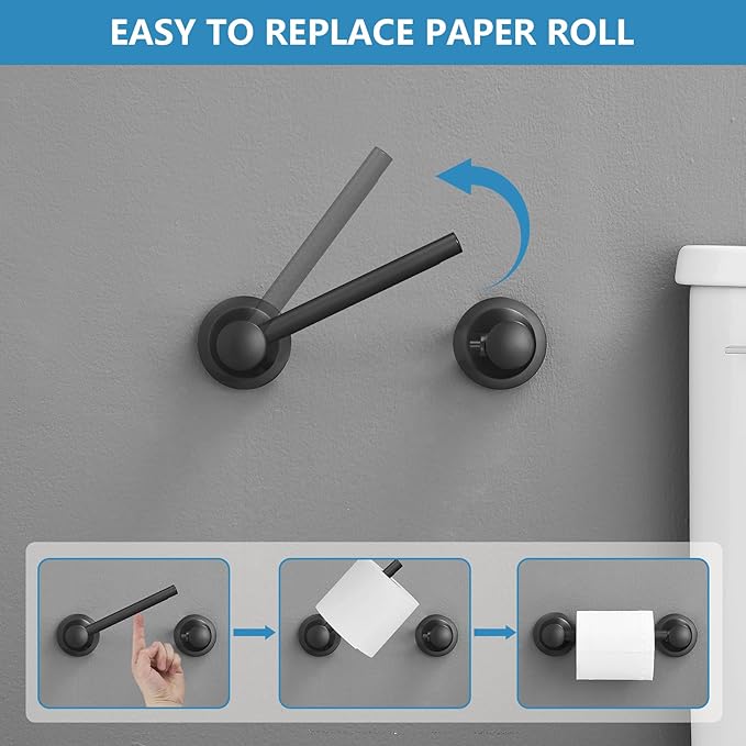RUMOSE Toilet Paper Holder and Hand Towel Ring Matte Black Wall Mount Bathroom Hardware Accessories 2 PCS Set Flexible Pivoting Toilet Tissue Roll Holder and Towel Hanger, Stainless Steel