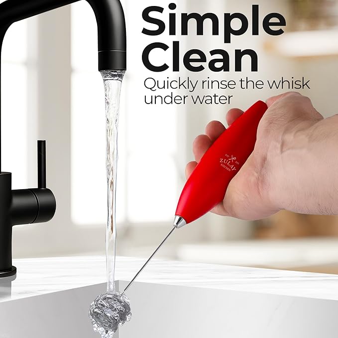 Zulay Kitchen Patented Tornado Triple Whisk Milk Frother with 4 Duracell Batteries – Handheld Foam Maker for Coffee, Lattes, Matcha & Hot Chocolate – Rich, Creamy Froth in Seconds - Cardinal Red - Image 9