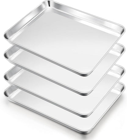 E-far Cookie Sheets Set of 4, 18”x13” Stainless Steel Baking Sheet Pans for Oven, Large Non Toxic Metal Baking Tray for Baking Roasting, Healthy & Rust Free, Mirror Finish & Dishwasher Safe by E-far