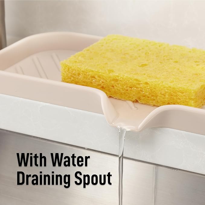 Zulay Kitchen Large Silicone Sponge Holder (12x4) – Flexible Sink Organizer Tray for Kitchen & Bathroom – Multipurpose Soap Dish for Sponges, Makeup, Trinkets & More (Ivory) - Image 8