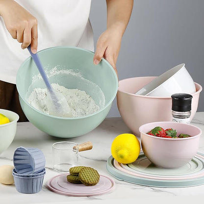 Greentainer Plastic Mixing Bowls with Lids Set for Kitchen, 5 Set Nesting Bowls for Mixing, Baking, Prepping, Cooking and Serving Food, Mixing Bowls Dishwasher, Microwave Safe - Image 4