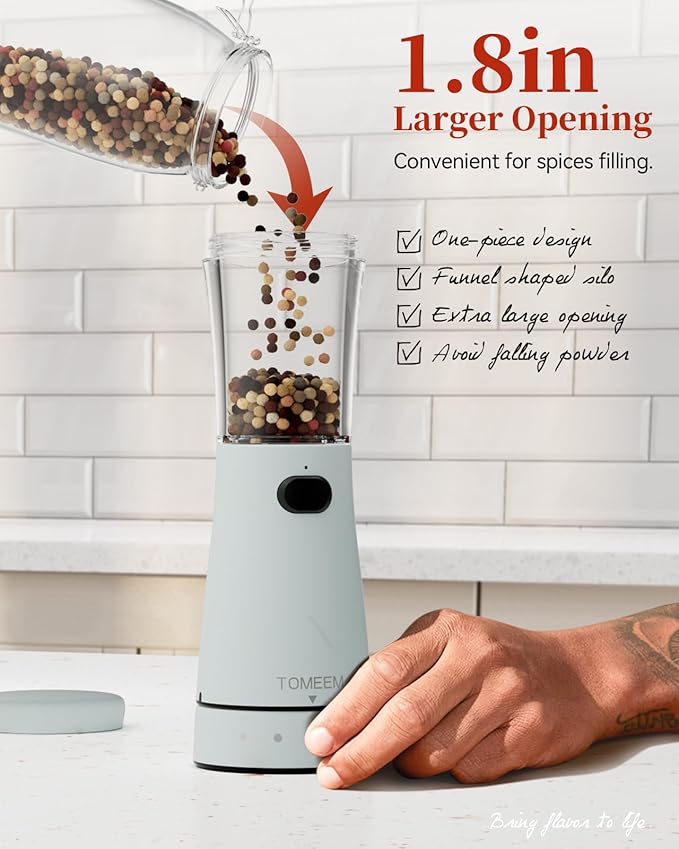 Electric Salt and Pepper Grinder Set with Storage Base, Stainless Steel Rechargeable Salt and Pepper Grinder Set with 4.5 oz Large Capacity, 1.8" Wide Mouth, Adjustable Coarseness, Ideal for Kitchen - Image 5