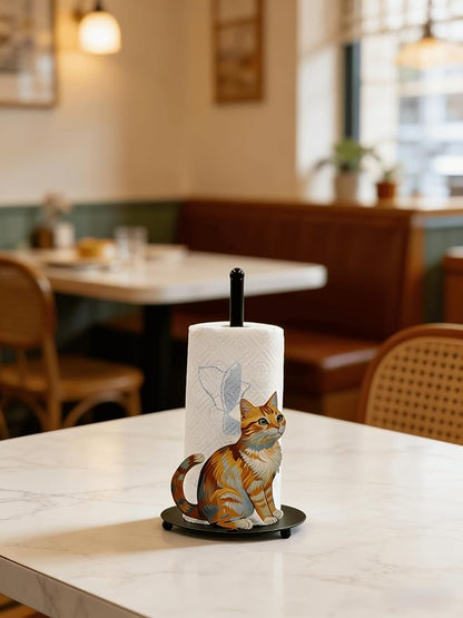 Cat Paper Towel Holder Countertop, Freestanding Paper Roll Holder, Easy One-Handed Tear Kitchen Paper Towel Stand with Weighted Base, Cute Animal Home Decor for Kitchen and Bathroom Countertop(1 Pack)