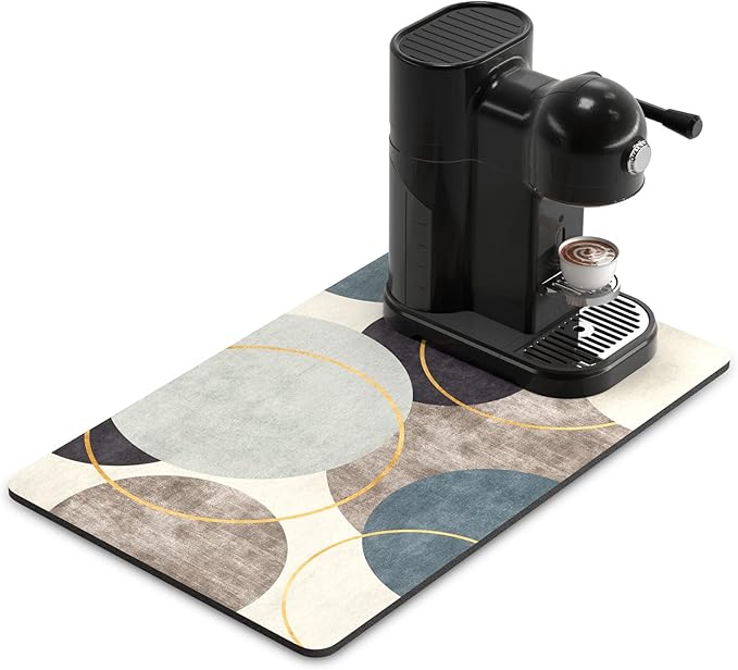 Rnivvi Coffee Mat, 12" x 19" Cute Boho Theme Coffee Bar Mats for Espresso Machine Station Accessories and Organizer, Hide Stain Rubber Backed Absorbent Dish Drying Pad for Kitchen Counter, Circle by Rnivvi