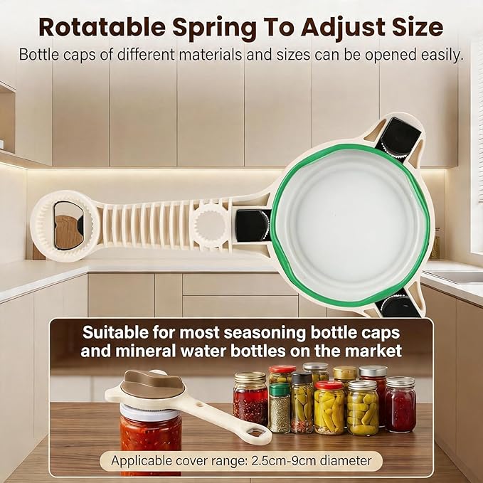 4-in-1 Jar Opener for Seniors -Adjustable Lid Opener with Non-Slip Grip, Stainless Steel Jar Lid Opener for Arthritis Sufferers, Fits Kitchen Jars, Bottles & Cans, Home Kitchen Helper(Grey)