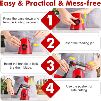 Cheese Grater Rotary, Rotary Grater for Kitchen, Kitchen Grater Vegetable Slicer with 3 Drum Blades, Fast Cutting Cheese Shredder for Vegetables and Nuts - Image 8