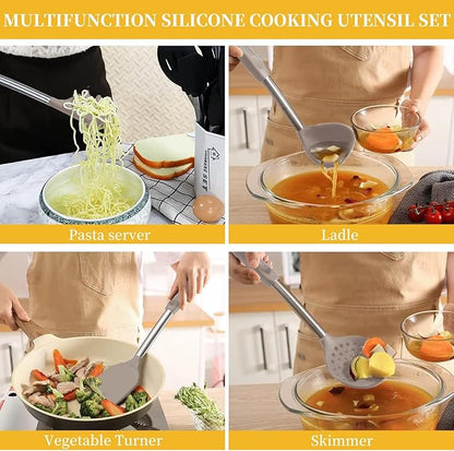 Silicone Kitchen Cooking Utensils Set with Stainless Steel Handle, Spatula Set Utensil Set, Cooking Utensil Set,Kitchen Tools Gadgets for Nonstick Cookware (35, Khaki) - Image 2