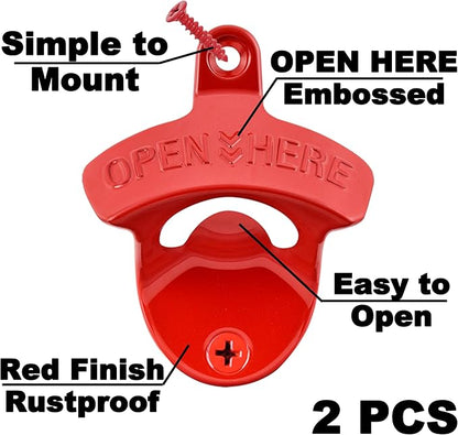 Red Beer Bottle Opener Wall Mounted, Stainless Cooler Mount Soda Cap Opener Gifts (2 PCS) - Image 2