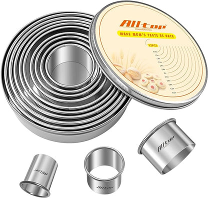 ALLTOP 12 Pcs Round Biscuit Cutter - Stainless Steel Baking Essential Tool for Effortless Circle Cookie Shaping,Pastry,Cake Decoration&Fondant Creation – Precise Cut Utensil for Dumpling,Scone, Donut by ALLTOP