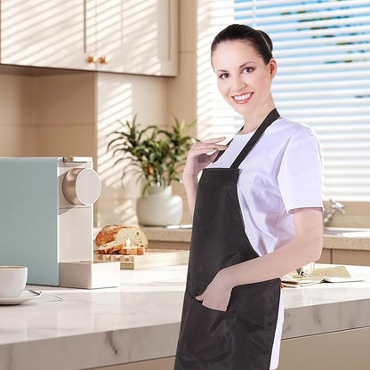 8/12/24 Pack Plain Bib Aprons Bulk, Black Commercial Apron with 2 Pockets, Unisex Apron for Adults Painting BBQ