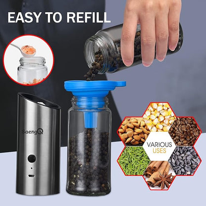 Gravity Electric Salt and Pepper Grinders refillable 1 Pack,USB Rechargeable Kitchen Electric Pepper Grinder with Light - Gravity Switch, Coarseness Adjustable Tall Glass Salt and Pepper Grinder - Image 6