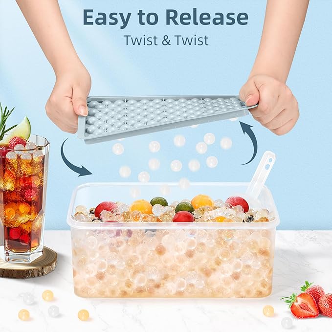 WIBIMEN Mini Ice Cube Trays, 0.55” Tiny Pebble Ice for Iced Coffee & Cocktails, Fast Chill, Easy Twist Release, Stackable with Lid & Storage Bin (4 Pack, Blue) - Image 2
