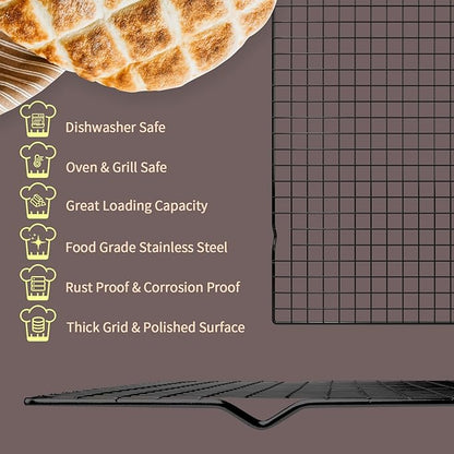 BRIOUT Cooling Rack for Baking, 16x10 Inches Baking Rack, Thick Wire Cookie Rack for Cooking, Roasting, Grilling, Drying, Oven Safe, Fits Half Sheet Pan, Black - Image 2