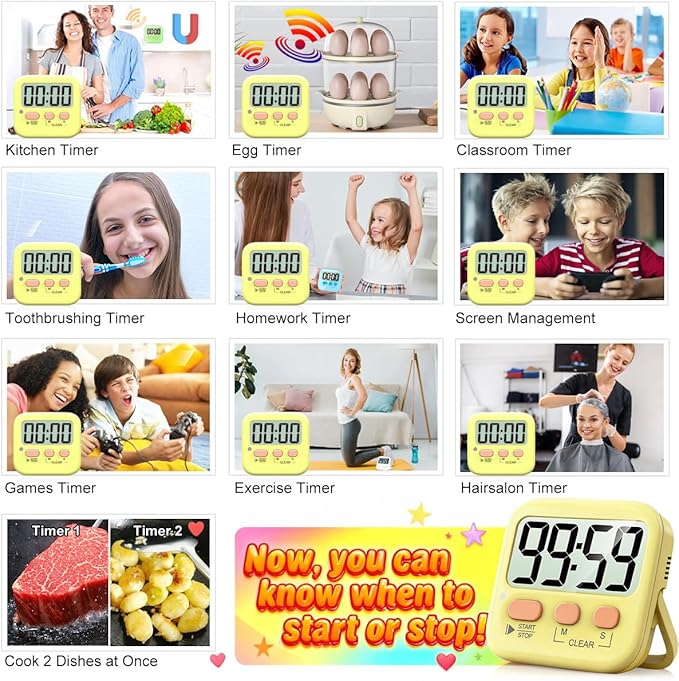 Antonki 2 Pack Digital Timer for Kids, Magnetic Countdown Kitchen Timers for Cooking, Egg, Classroom, Teacher, Exercise, Study, Oven - Battery Included - Image 7