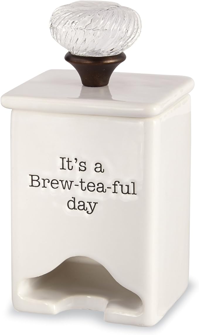 Mud Pie FBA_ Ceramic Tea Bag Caddy, White