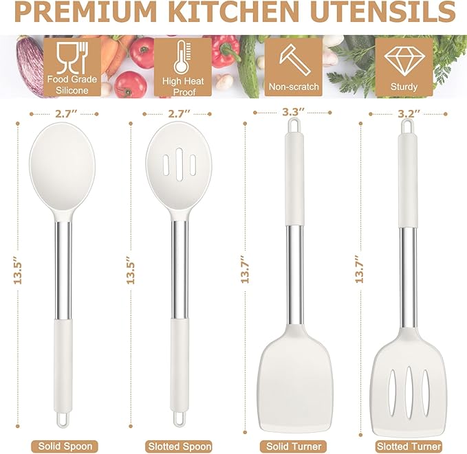 TeamFar Kitchen Utensils, 4 PCS Silicone Cooking Utensils with Stainless Steel Handle, for Nonstick Cookware Frying/Flipping/Draining, Non-toxic & Heat-proof, Non-scratch & Dishwasher Safe - Image 2