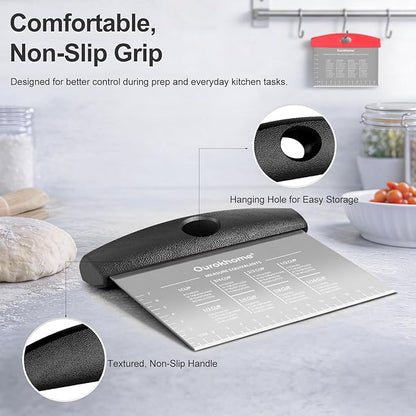 Ourokhome 2 Pack Bench Scraper Dough Cutter, Stainless Steel Dough Scraper with Laser-Etched Scale, Conversion Chart, Non-Slip Handle, Dishwasher Safe for Bread & Pastry, Black and Red - Image 5