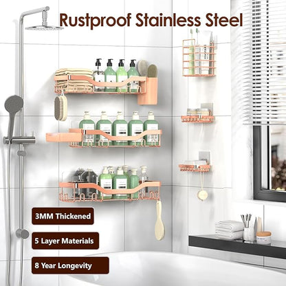 NESOMI Shower Caddy Adhesive Shower Organizer 8-Pack, Rustproof Stainless Steel Bathroom Shelves, Large Capacity No-Drill Rack Storage Accessories with Soap Dish Toothbrush Holder Hooks - Image 5