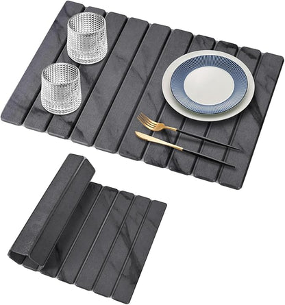 Large Stone Dish Drying Mats for Kitchen Counter, 24"(L)×16"(W) Marble, Drying Collapsible Dish Drying Mat, Eco-Friendly Absorbent Diatomaceous Earth Mats for Dishes Bottles Cups - Dark Grey by tdcokhe