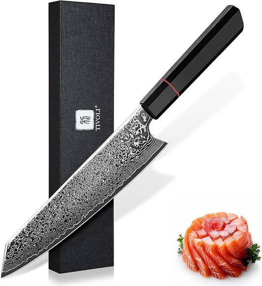 TIVOLI Damascus Japanese Kiritsuke Knife 8 inch, Hand Forged 67 Layers Damascus Steel,Razor-Sharp Edge?GYOTU Knife From Japan With Octagonal Handle For Slicing & Chopping?Ideal Gift