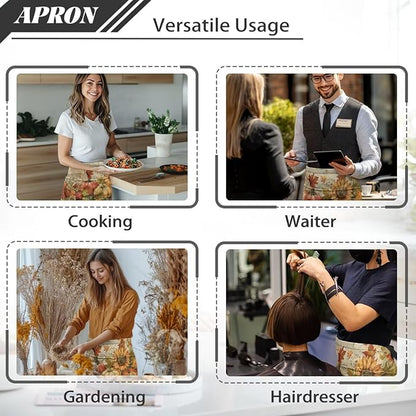 Server Apron with 3 Pockets, Waterproof Oil Waitress Waiter Half Apron for Restaurant Hotel Kitchen Cafe