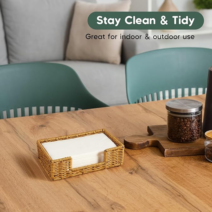 Napkin Holder for Bathroom, Woven Wicker Synthetic Rattan Guest Towel Holder Tray, Disposable Paper Hand Towel Holder for Bathroom Accessories, Dinner Napkin Holder for Kitchen Table Party