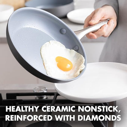 GreenPan Lima Hard Anodized 8" Frying Pan Skillet Nonstick, Ceramic Nonstick, PFAS-Free Nontoxic Pots and Pans, Oven & Broiler Safe, Stainless Steel Handle, Cookware for Eggs & Omelet, Gray - Image 2