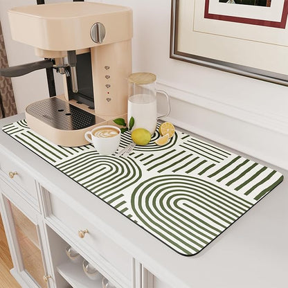 AMOAMI Coffee Mat Hide Stain Rubber Backed Absorbent Dish Drying Mat for Kitchen Counter - Fits Under Coffee Maker or Machine - Green Line 17x31.5 by AMOAMI