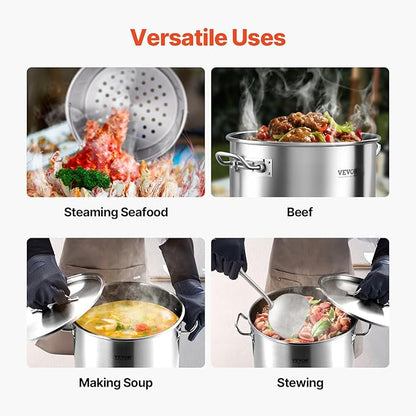 VEVOR Stainless Steel Stockpot, 36 Quart Cooking Pots, Cookware Sauce Pot with Basket, Lid, and Handle, Heavy Duty Commercial Grade Stock Pot, Sanding Treatment, for Steaming Boiling or Frying Silver - Image 6