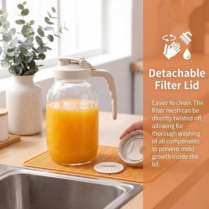 YORY 2 Quart Glass Pitcher with Filter Lid Airtight Cold Water Jug for Lemonade Tea Juice Milk Iced Coffee Fruit Drinks Airtight,64 oz